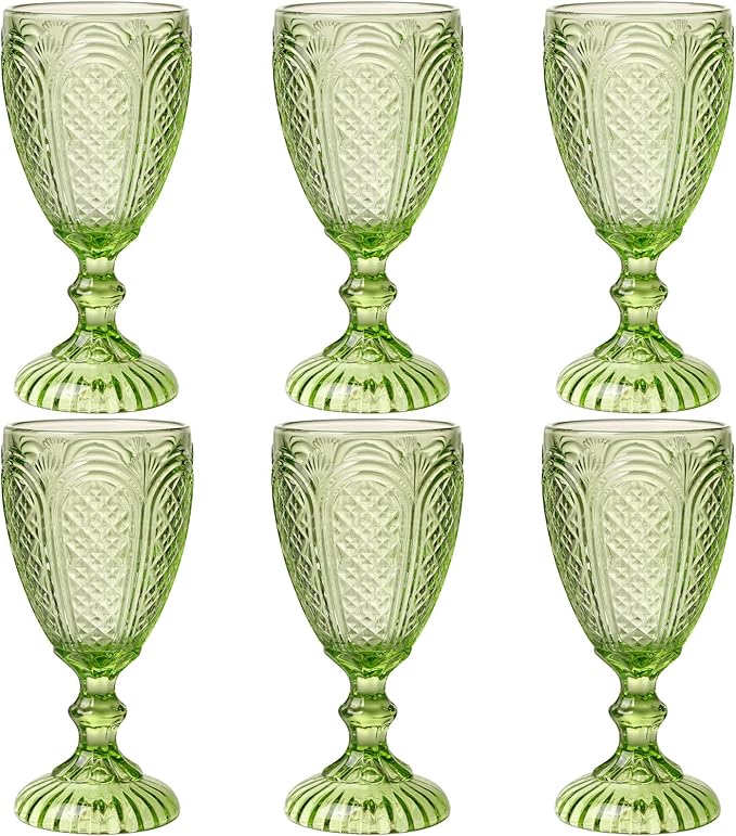 Chaos Coordinator Green Wine Glasses set of 6, vintage Green glassware, colored drinking glasses for a baby shower, wedding, birthday,or fancy glassware for everyday,10.5 OZ.