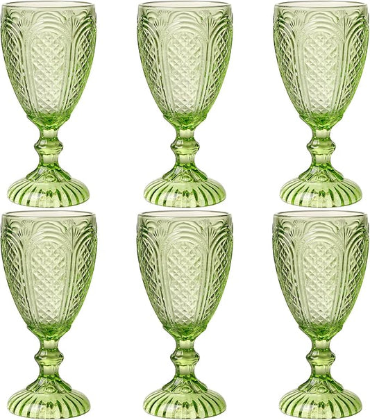 Chaos Coordinator Green Wine Glasses set of 6, vintage Green glassware, colored drinking glasses for a baby shower, wedding, birthday,or fancy glassware for everyday,10.5 OZ.