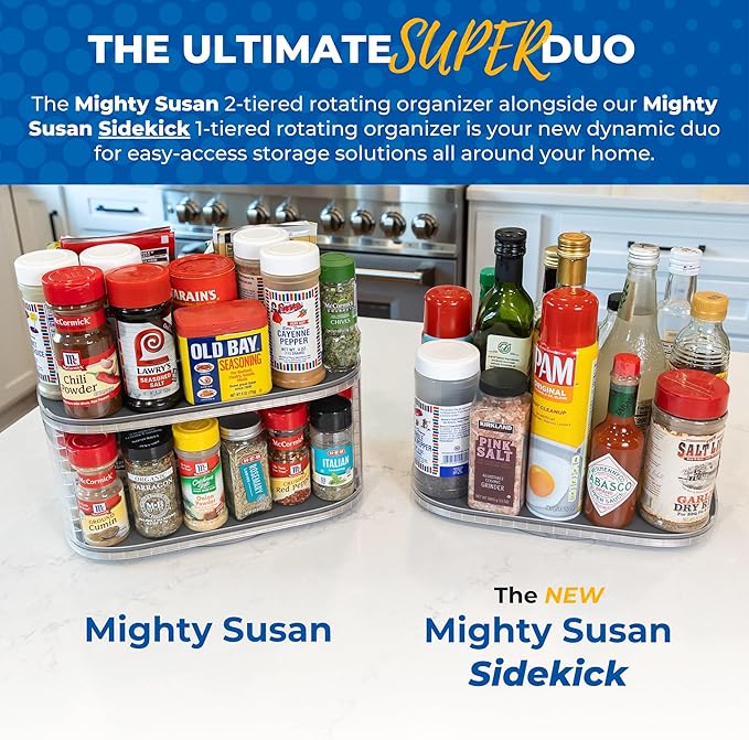 Mighty Susan Sidekick Steel-Reinforced Rotating Cabinet Organizer - Rectangular Turntable for Tall Bottles & Bulk Storage - Holds Up to 30 lbs with Non-Slip Mat - Perfect for Kitchen and Pantry