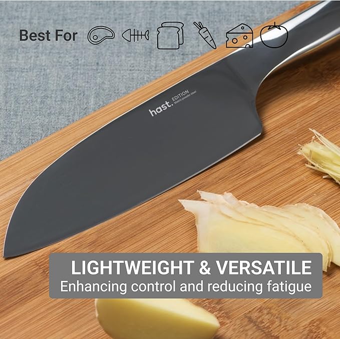 HAST 6-Inch Santoku Knife - Ultra-Sharp Japanese Chef Knife, Advanced Powder Steel, Lightweight, Ergonomic Handle, Sleek Minimalist Design, Red Dot Award Winner (Matte Silver)