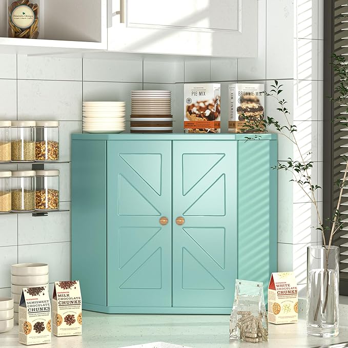 Corner Bread Box for Kitchen Countertop,Storage Container for Homemade Bread, Double Layer BreadBox, Large Capacity Bread Storage Bin, Vintage Farmhouse Breadbox Organizer, Green