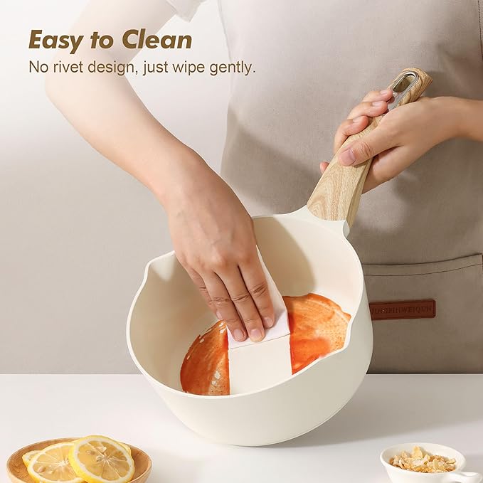 SENSARTE Ceramic Nonstick Sauce Pan with Lid, 1.5 Quart Small Saucepan, White Cooking Pot with Stay Cool Handle, Non toxic Kitchen Sauce Pot, Non stick Saucier Pan, Induction Pot, PFOA PTFE PFAS Free