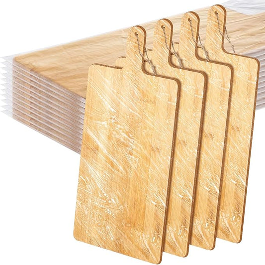 Patelai 12 Packs Wooden Cutting Board Set with Handles Large Kitchen Serving Plain Chopping Board Bulk Gifts for Mom for Vegetables Meat Pizza Cheese Fruit Bread(Bamboo,21.5 x 8.75 Inch)