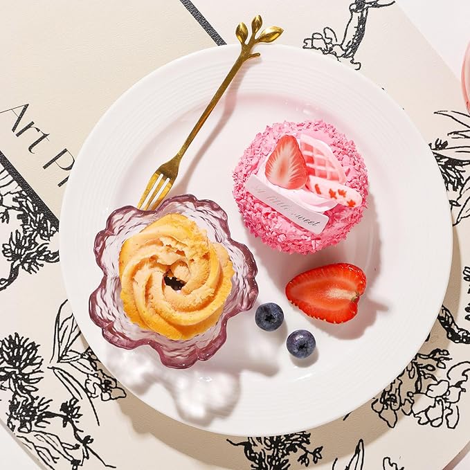 WHJY 8 pack Cute Sauce Dishes Glass Dish Set for Soy Sauce Snacks Tea Bag Mini Glass Bowls Clear Pink Cherry Blossom Soy Sauce Dishes