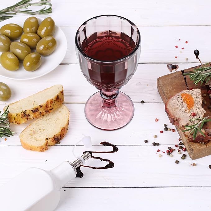 Joeyan Purple Vintage Wine Glasses,Clear Water Goblet Glasses,Stemmed Drinking Glasses with Embossed Pattern,Colored Glassware Set for Wedding Party Banquet Feast,10 oz,Set of 4,Dishwasher Safe