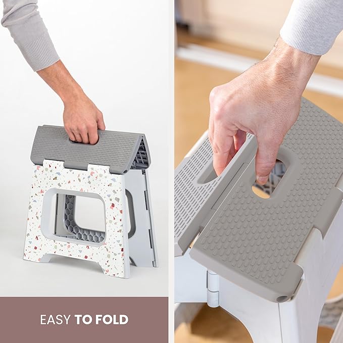 Vigar Compact Step Stool Foldable, 10-1/2-inch Step Stools for Adults up to 330 Pound, Lightweight Stool, Non-Slip Folding Step Stool, Terrazzo Body