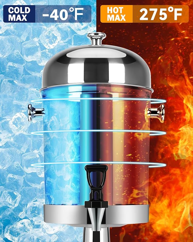 4 Gallon Large Drink Dispensers for Parties, [Easy-to-Clean Drip Tray Design] [Cold & Hot Dual-Use] Beverage Dispenser with Stand & Ice Core, Stainless Steel Juice Dispenser for Lemonade, Catering