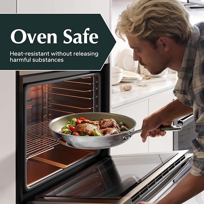 Redchef Hybrid Ceramic Non Stick Fry Pan Set 2 Piece, 9.5, 11 Inch, Kitchen Frying Pans, Skillet Tri-Ply Stainless Steel & Aluminum, All Cooktops