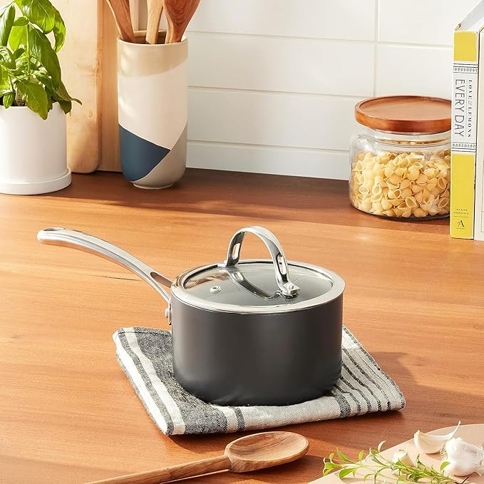 Cooks Standard 3-Quart Hard Anodized Nonstick Saucepan with Lid, Black,NC-00342