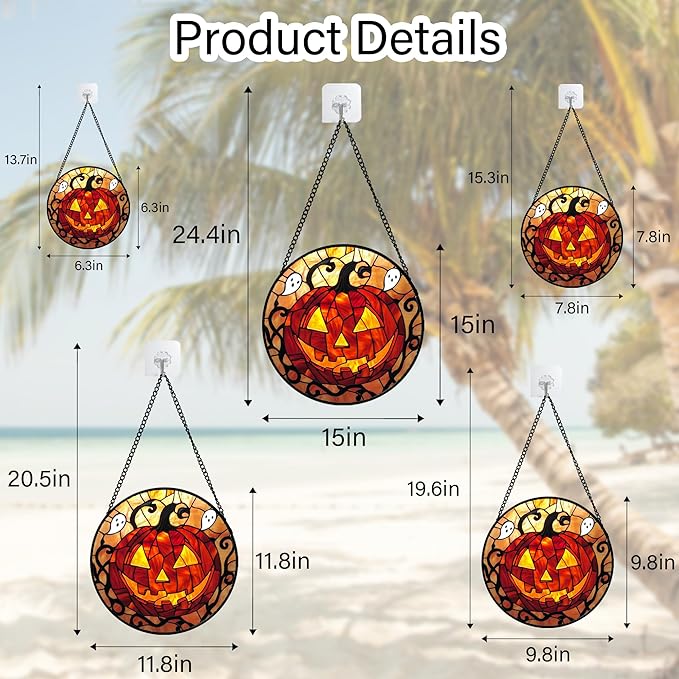 Stained Glass Window Hanging - Halloween Decorations Evil Pumpkin Orange Suncatcher for Doors Garden Indoor Funny Spooky Sun Catchers Gothic Decor Horror Gifts for Women Men Friend 11.8 in