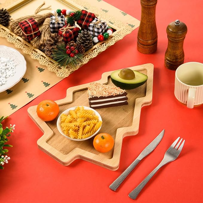 Christmas Wooden Appetizer Tray Christmas Tree Shaped Wooden Serving Platter Sushi Serving Tray Wood Charcuterie Board Tray Snack Dessert Candy Dish Plate for Christmas Home Kitchen,15x11x0.59 Inch