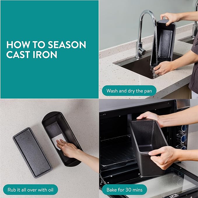 Navaris Cast Iron Bread Loaf Tin with Lid, 34cm, Black - Even Heat Distribution - Pre-Seasoned Non-Stick Baking Pan - Cake and Bread Tins for Roasting, Oven Cooking & Grilling