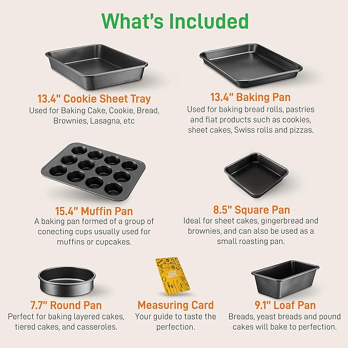 NutriChef Stackable Non-Stick Baking Pans Set – Carbon Steel Bakeware Set w/ Cookie Sheet, Muffin & Loaf Pan, Double Coated for Easy Release, Oven & Dishwasher Safe, Resists Warping, – Easy to Clean