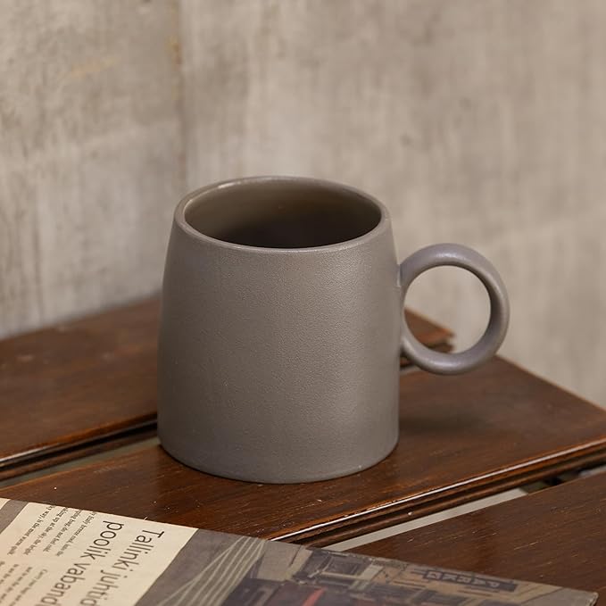 Bico Reactive Glaze Dark Grey 16oz Stoneware Straight Mugs Set, Set of 2, Microwave and Dishwasher Safe, for Coffee, Hot Chocolate, Milk