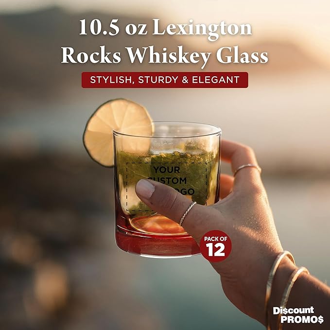Custom Lexington Rocks Whiskey Glass 10.5 oz, Set of 12, Personalized Bulk Pack - Perfect for Scotch, Bourbon, Whiskey, Cocktail - Red