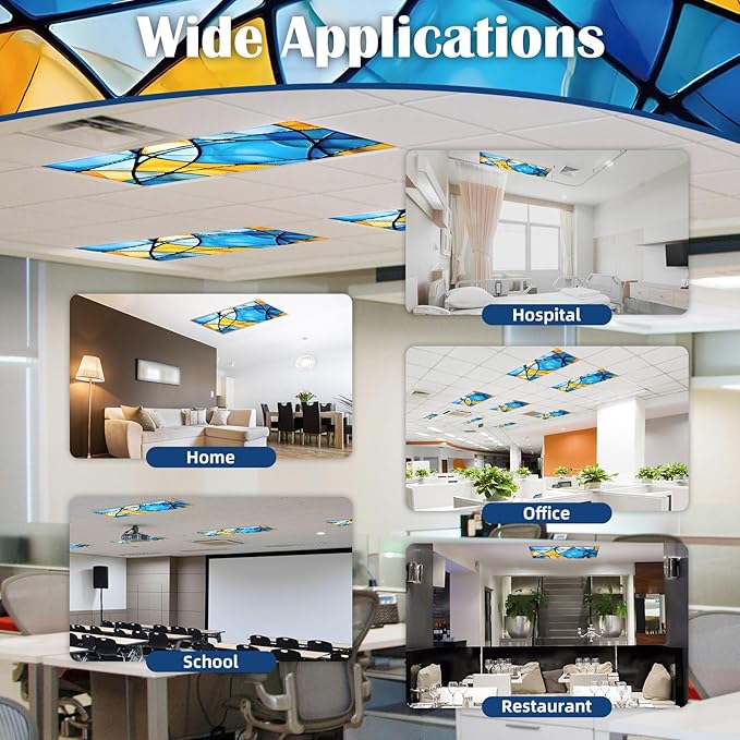 2 Pcs Fluorescent Light Covers - 4 x 2 Feet Covers for Ceiling Lights, Magnetic Light Filters for Classroom, Office, Hospitals, Home (Colorful Art)