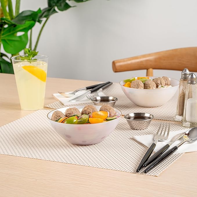 Restaurantware Plastic Bowls 100 Pcs 16 oz Gold Rimmed Disposable Soup Bowls Heavy-Duty White Translucent Rippled Dinnerware Containers for Party, Desserts, Salads, Snacks, and Catering