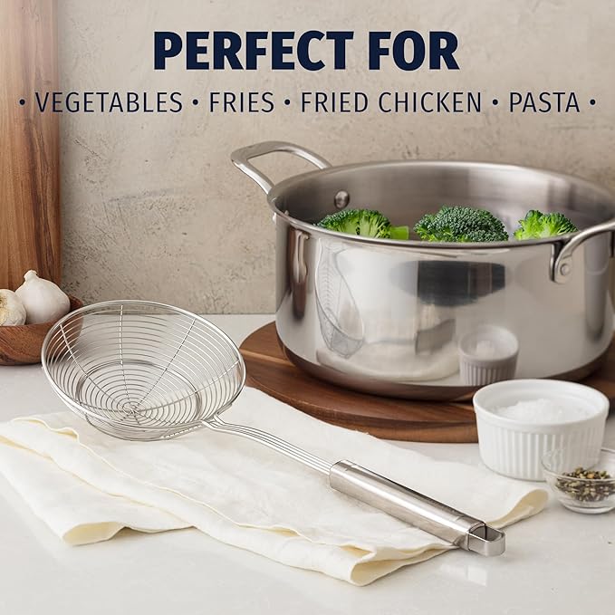 Zulay Kitchen Premium Stainless Steel Spider Skimmer 15.35” - Spider Kitchen Utensil with Premium Ergonomic Handles for Easy Use - Easy to Clean - Perfect for at Home Cooks & Chefs