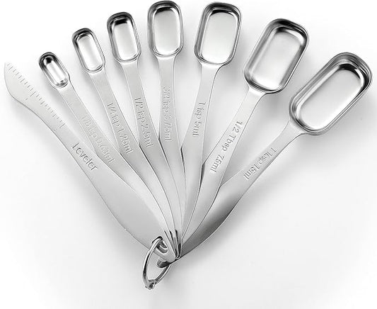 Spring Chef Stainless Steel Measuring Spoons Set of 8 with Leveler, Metal Teaspoon & Tablespoon Measuring Spoons for Dry & Liquid Ingredients, Fits in Spice Jars - Kitchen Gadgets For Baking & Cooking