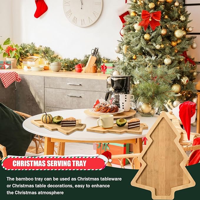 Christmas Wooden Appetizer Tray Christmas Tree Shaped Wooden Serving Platter Sushi Serving Tray Wood Charcuterie Board Tray Snack Dessert Candy Dish Plate for Christmas Home Kitchen,15x11x0.59 Inch
