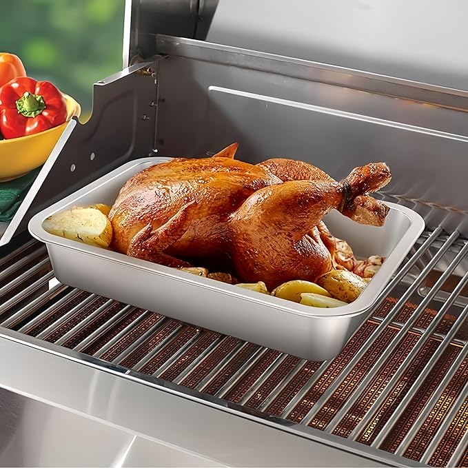 Roasting Pan Heavy Duty Stainless steel Turkey Pans for Oven,Toaster Oven Tray Pans with cooling rack,Hotel Pan, Barbeque Grill Pan,Deep Edge,Mirror treatment, Dishwasher Safe (10.4"x7.7"x2.8")