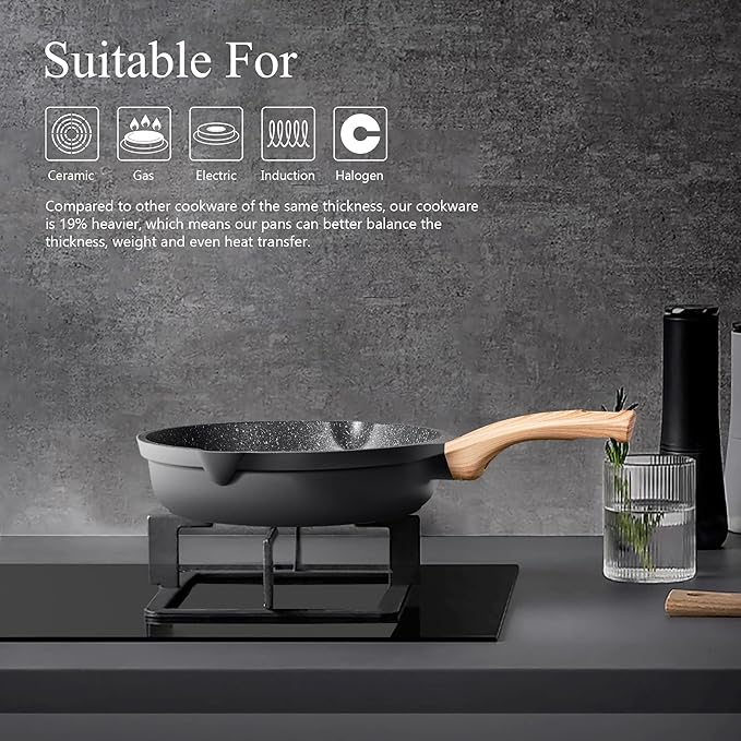 Non Stick Frying Pan Set - YIIFEEO Granite Skillet Set with 100% PFOA & PTFE Free, Induction Egg Omelette Pans for Cooking Pan Set, Cookware Set Nonstick Pots and Pans Set Gift for Women