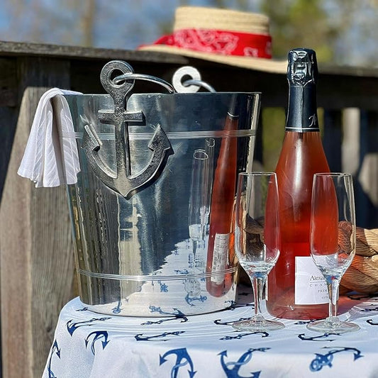 WHW Whole House Worlds Anchors Ice Bucket, Luxury Wine Cooler with Handles and Loops, Aluminum, 12.25 Inches