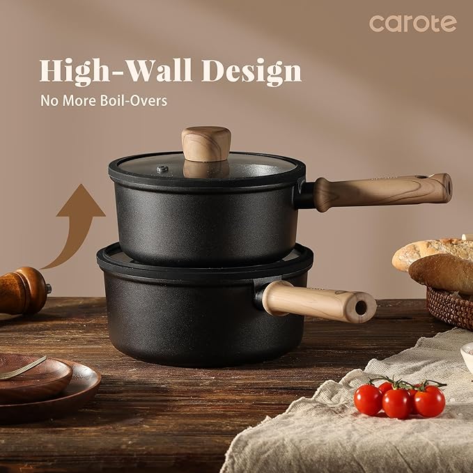 CAROTE Nonstick Sauce Pan Set With Lid, 1.5Qt & 2.5Qt Non Stick Saucepan Small Pots for Cooking, Multipurpose Ultra-light Titanium Small Kitchen Cooking pots, Induction Compatible, PFOA/PFOS Free