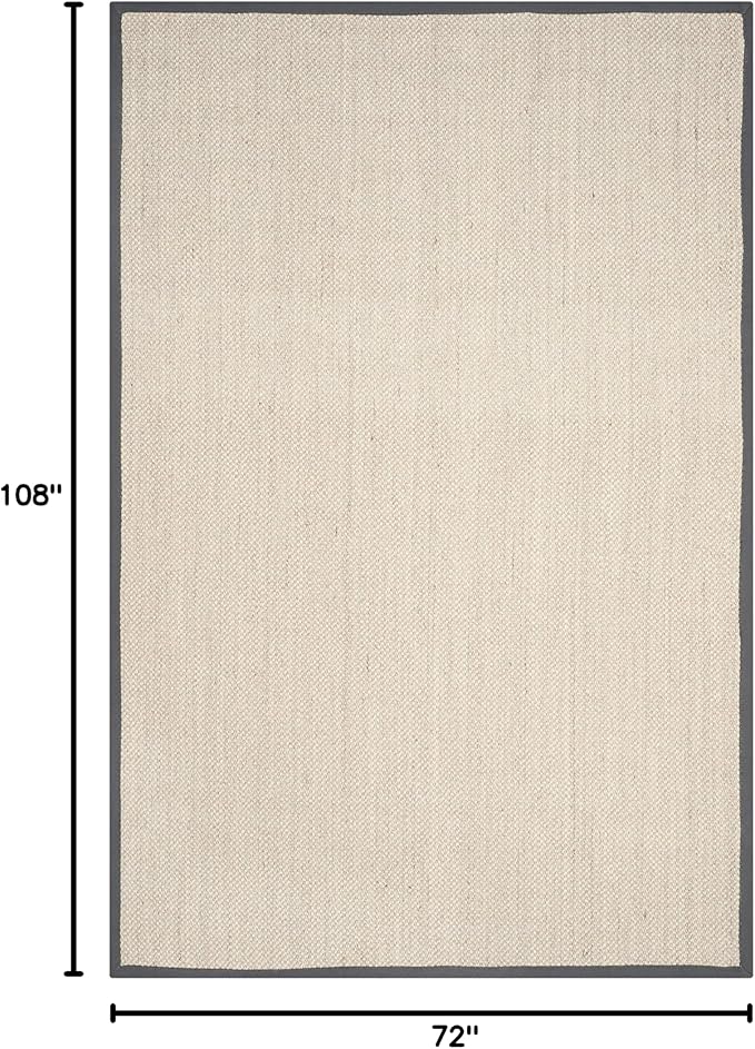 SAFAVIEH Area Rug 6x9 - Natural Fiber Collection - Marble & Dark Grey, Sisal, Woven Design with Border (NF143D)