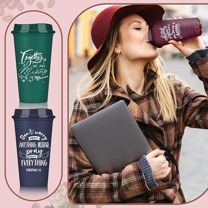 Pickmesh 15 Pcs Employee Appreciation Gifts Christmas Thank You Gift for Team Building 16 oz Teacher Plastic Coffee Cup with Lid Inspirational Travel Tumbler for Coworker Staff Pastor (Multicolor)