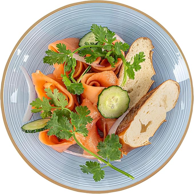 Restaurantware Plastic Plates 20 Pcs 7.25" Gold Rimmed Disposable Plates Heavy-Duty Blue Translucent Rippled Plastic Dinner Servers for Party, Weddings, Salads, Desserts, and Appetizers