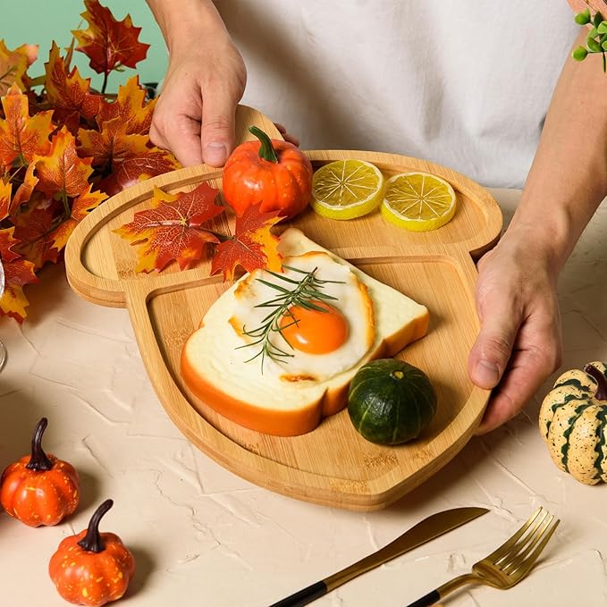 AWIZOM Acorn Shape Bamboo Serving Tray Thanksgiving Wooden Serving Platter Wood Snack Cheese Charcuterie Boards Wooden Acorn Dish Plate for Halloween Autumn Harvest Party Supplies,11.22x14.17x0.59