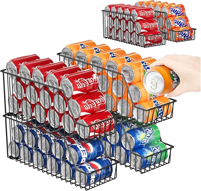 4-Tier Stackable Can Rack Organizer for Kitchen Pantry,Max Can Storage Holder,Durable Can Dispenser & Canned Goods Organizer for Fridge,Hold More 44 Cans, for Various Ounces of Canned Food Soda Drinks