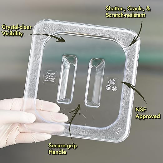 CURTA 4-Pack 1/2 Size 6" Deep NSF Polycarbonate Food Pans with Handled Lids & Drain Trays | Dishwasher & Freezer Safe Clear Container for Prep Tables, Buffet, Salad Bar, Commercial Kitchen