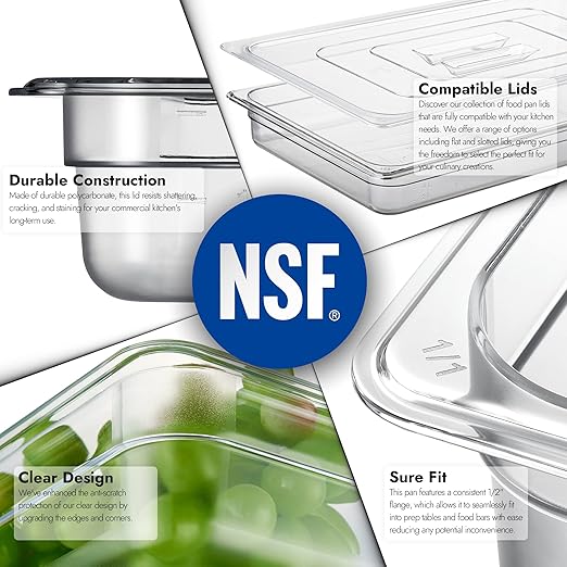 CURTA 6 Pack NSF Food Pans, Full Size 2 1/2 Inch Deep, Commercial Polycarbonate Plastic Clear Freezer-Safe