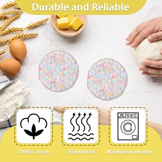 Sourdough Starter Jar Covers,5-Pack Reusable Pastel Pink Heart Cloth Lids for 3-4 Inch Jars,Ideal for Kombucha Kefir or Cheese Fermentation