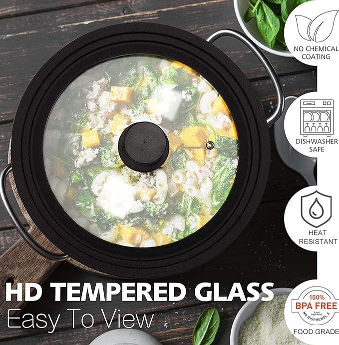 Anaeat Silicone Universal Lid for Pots, Pans and Skillets - Tempered Glass Covered with Heat Resistant Silicone Rim Fits 11", 12" and 12.5" Diameter Cookware -Easy to Use Replacement Frying Pan Cover