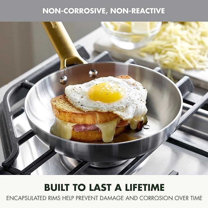 GreenPan Stainless Steel Tri-Ply Reserve 10 Piece Cookware Pots and Pans Set, Multiclad, PFAS-Free, Induction, Oven & Broiler Safe to 600°F, Heat Responsive Core, Dishwasher Safe, Glass Lids