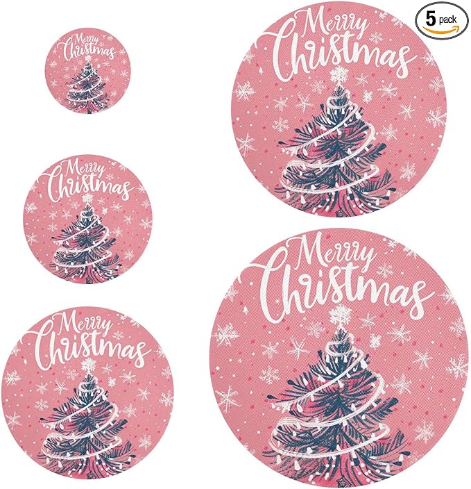 5 Pcs Bowl Covers Reusable in 5 Size Elastic Food Cover Cloth Lids Fresh Keeping Dish Cookware Bakeware Fabric Covers Lids for Food Leftovers Fruits Storage Pink Christmas Tree