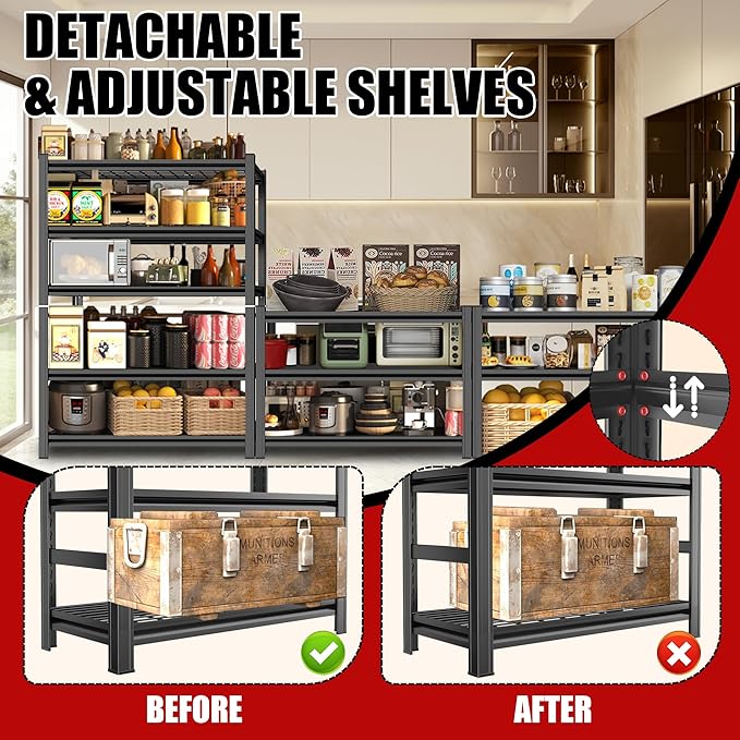 Wire Storage Shelving Unit, 5 Tier Adjustable Metal Shelves, Kitchen Shelves Metal Organizer Wire Rack, Industrial Utility Shelf Rack for Kitchen, Laundry Room, Pantry, Warehouse