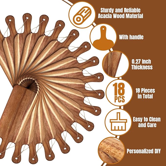Irenare 18 Pcs Plain Cutting Board Set with Handles Laser Engraving Wooden Charcuterie Kitchen Serving Chopping Board Bulk for DIY Housewarming Mother's Day Gifts(Acacia,16 x 5 Inch)
