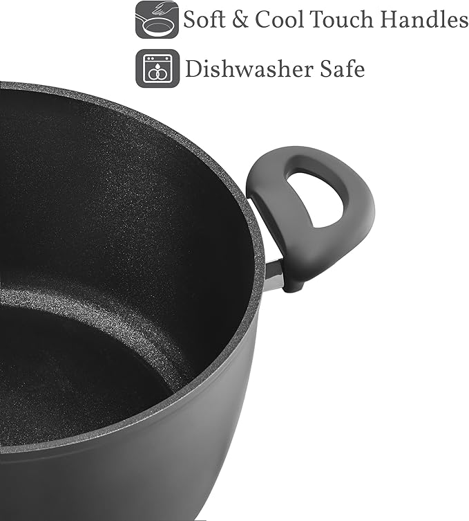 Saflon Titanium Nonstick 6-Quart Stock Pot with Tempered Glass Lid, 4mm Forged Aluminum with PFOA Free Coating from England