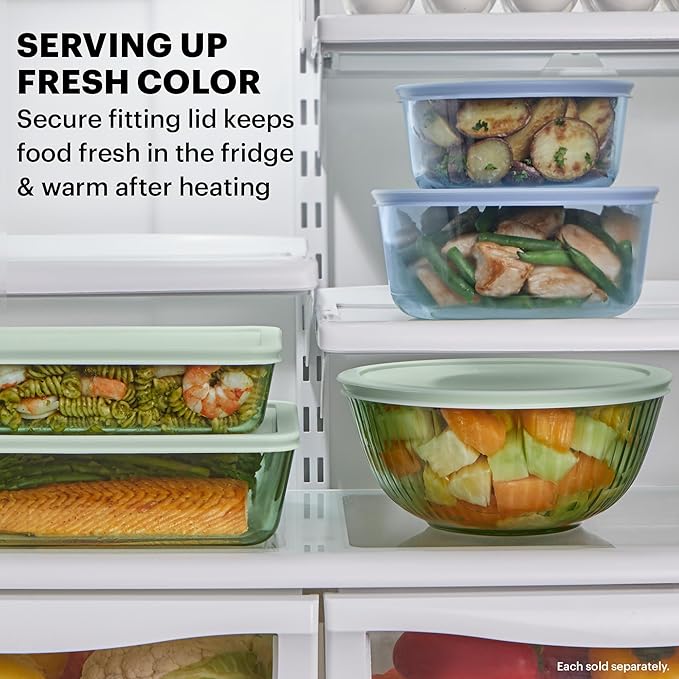 Pyrex Colors Tinted 4-PC, Medium/Large Glass Mixing Bowls With Lids, Nesting Space Saving Set of Bowls For Prepping and Baking, 2.3QT & 4.5QT