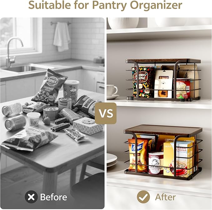 2 Pack Extra Large Pantry Baskets with Bamboo Top,Stainless Steel Trash Bag Dispenser for Kitchen Sink and Laundry Room Organization,Brown