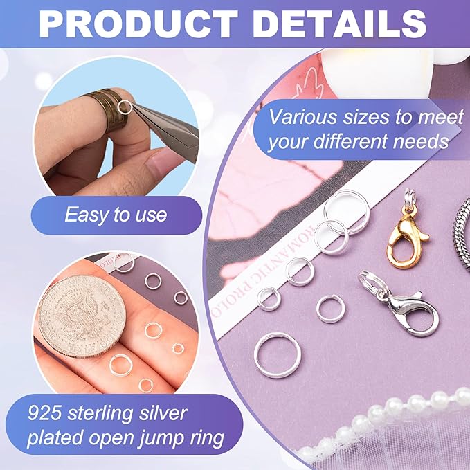 6pcs Jump Rings for Jewelry Making, 925 Sterling Silver Split Jump Ring, 5/6mm Double Loops Small Key Rings Open Connector Closures for Necklace Bracelets Jewelry Marking