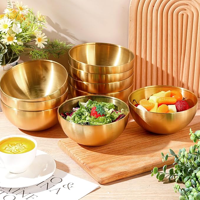 Nuogo 10 Pcs Stainless Steel Mixing Bowls Decorative Esthetician Bowls for Thanksgiving Christmas First Holy Communion Wedding Baking Prepping Serving Facial Salad Fruit Candy(5.9 Inch,Gold)
