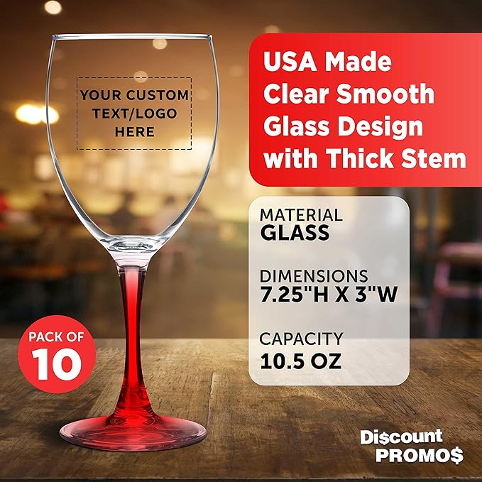 Custom Nuance Wine Glasses by ARC 10.5 oz. Set of 10, Personalized Bulk Pack - Restaurant Glassware, Perfect for Red Wine, White Wine, Cocktails - Red