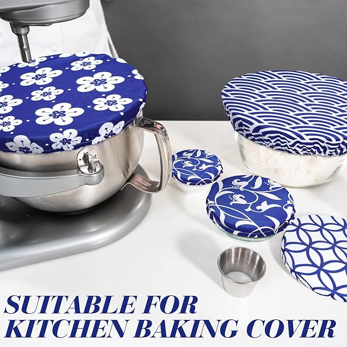 Patelai 10 Pcs Bowl Covers Reusable in 5 Size Stretch Cloth Fabric Elastic Food Storage Bowl Covers Bread Sourdough Lids for Proofing Food Fruits Leftover(Stylish Style)