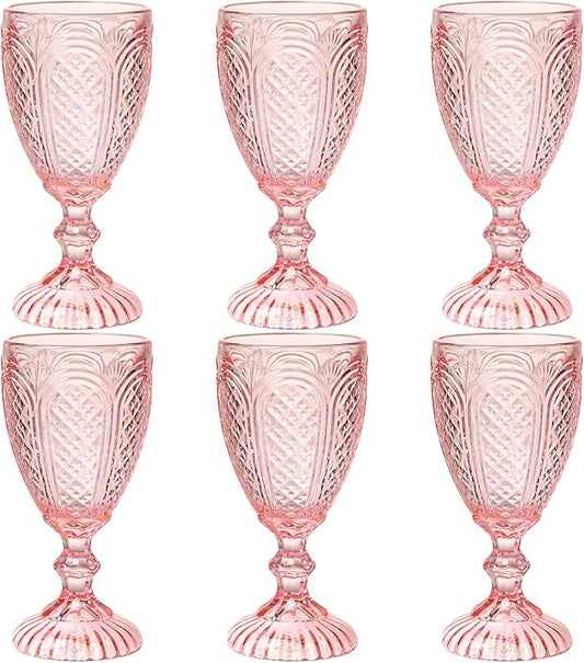 Pink Wine Glasses set of 6,colorful glass goblets made from Solid glass colors, Vintage Pink Glassware, Drinking glasses for Wedding, Birthday,Engagement or fancy glassware for everyday.