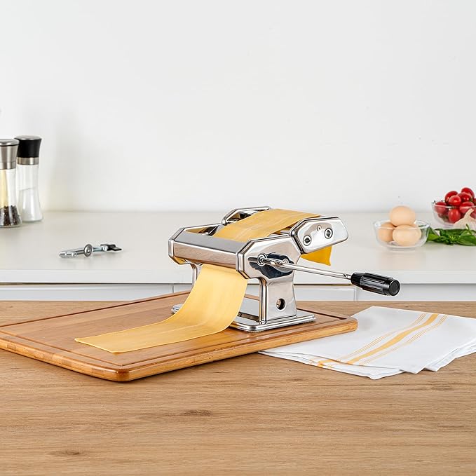 Met Lux Pasta Maker Machine, 1 Pasta Maker With 2 Cutter Attachments - 9 Adjustable Thickness Settings, 5 Piece Set, Stainless Steel Manual Machine, For Fettuccine, Spaghetti